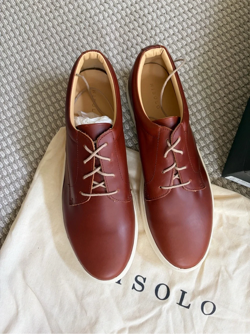 Nisolo Men’s Leather Sneakers — Brandy